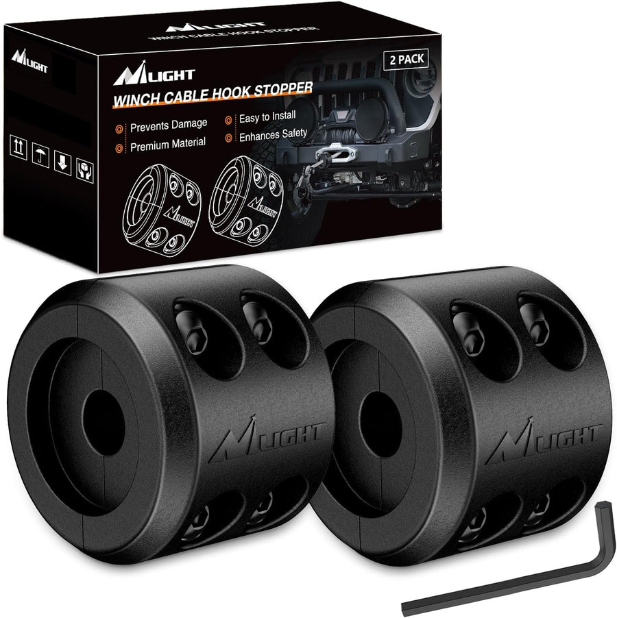 Nilight Winch Stopper for ATV UTV Truck SUV Winch Cable Hook Rubber Stopper 2 Pack Protect Towing Hook Synthetic Rope Winch Accessories Rope Line Saver with Stainless Steel Screws Allen Wrenc, Black
