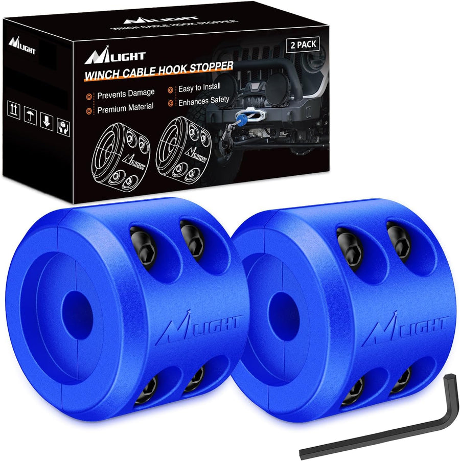 Nilight Winch Stopper for ATV UTV Truck SUV Winch Cable Hook Rubber Stopper 2 Pack Protect Towing Hook Synthetic Rope Winch Accessories Rope Line Saver with Stainless Steel Screws Allen Wrenc, Blue