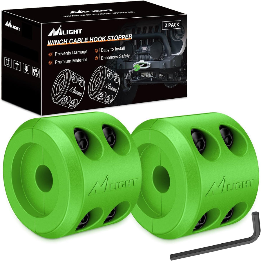 Nilight Winch Stopper for ATV UTV Truck SUV Winch Cable Hook Rubber Stopper 2 Pack Protect Towing Hook Synthetic Rope Winch Accessories Rope Line Saver with Stainless Steel Screws Allen Wrenc, Green
