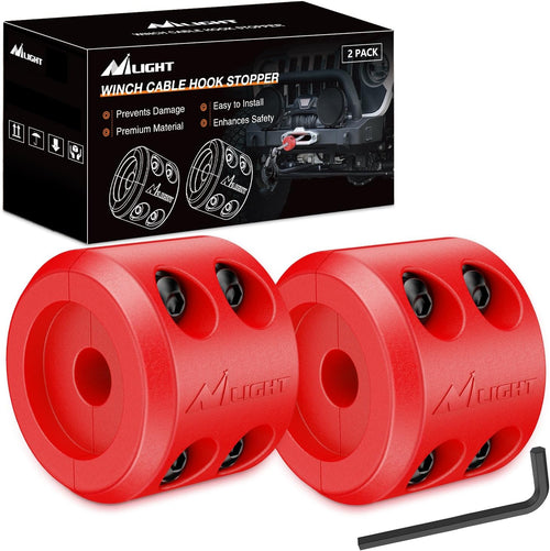 Nilight Winch Stopper for ATV UTV Truck SUV Winch Cable Hook Rubber Stopper 2 Pack Protect Towing Hook Synthetic Rope Winch Accessories Rope Line Saver with Stainless Steel Screws Allen Wrenc, Red