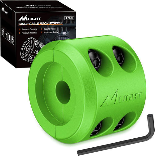 Nilight Winch Stopper for ATV UTV Truck SUV Winch Cable Hook Rubber Stopper Protect Towing Hook Synthetic Rope winch accessories Rope Line Saver with Stainless Steel Screws and Nuts Allen Wrenc, Green