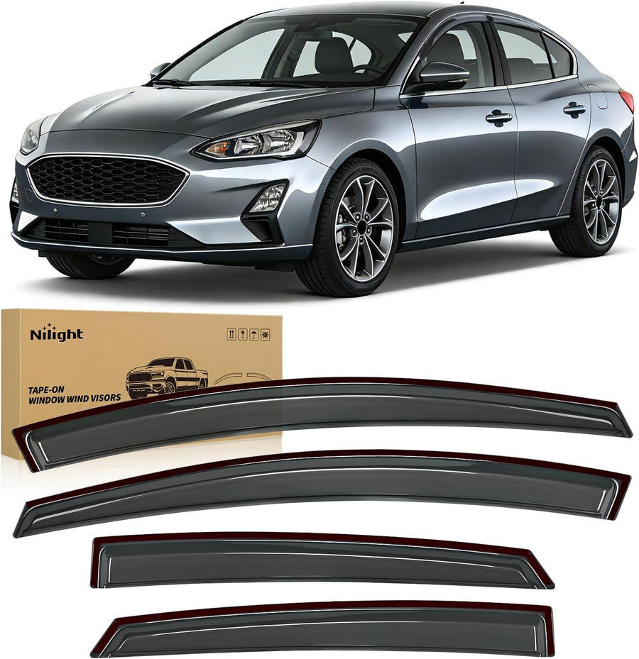 Nilight Window Rain Guards for Ford Focus Sedan 2012-2018, NOT for Hatchback Models, Tape-On Wind Deflectors Vent Visors, Smoke Sun Rain Guard, 4PCS