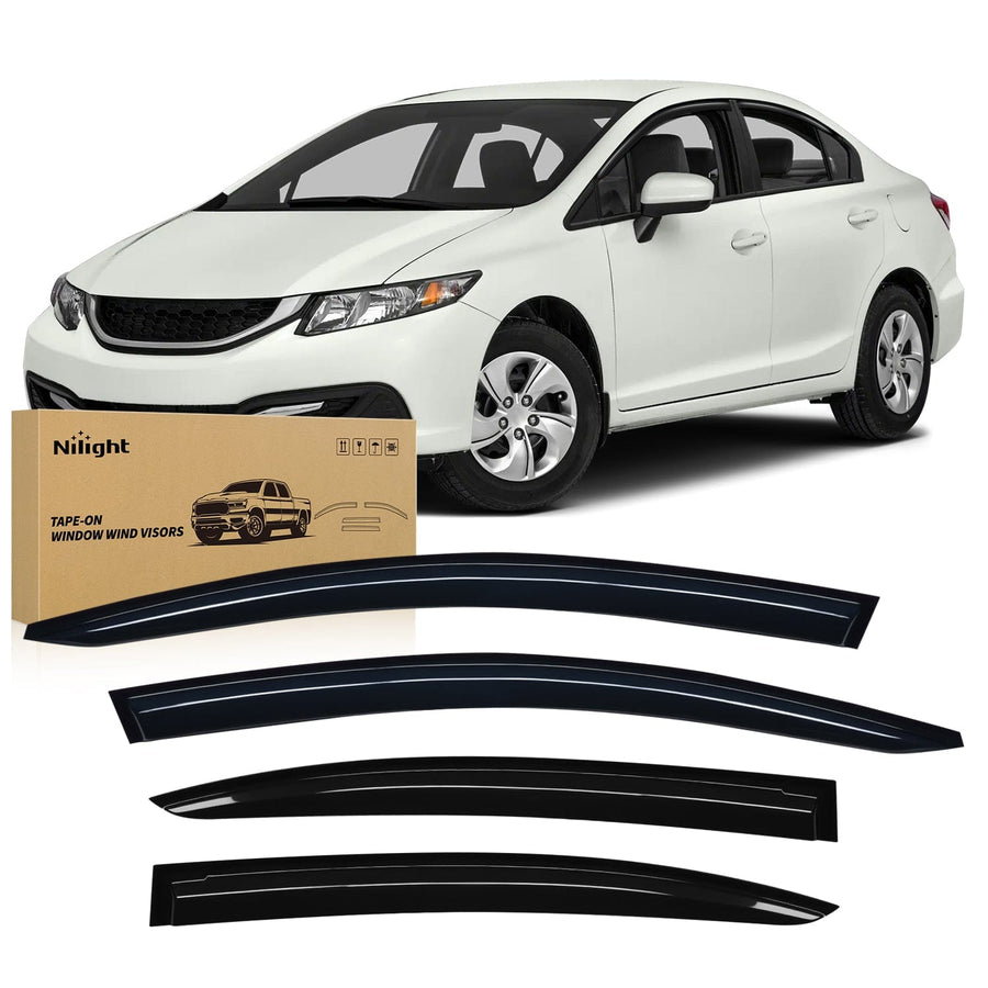 Nilight Window Rain Guards for Honda Civic 2012 2013 2014 2015, Window Wind Deflectors Vent Visors, Tape on-4PCS
