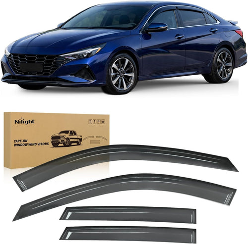 Nilight Window Rain Guards for Hyundai Elantra 2021 2022 2023 2024 2025 | Tape-On Window Visors Outside Mount Vent Visors Window Deflectors Fresh Air Ventilation Smoke Tint, 4PCS