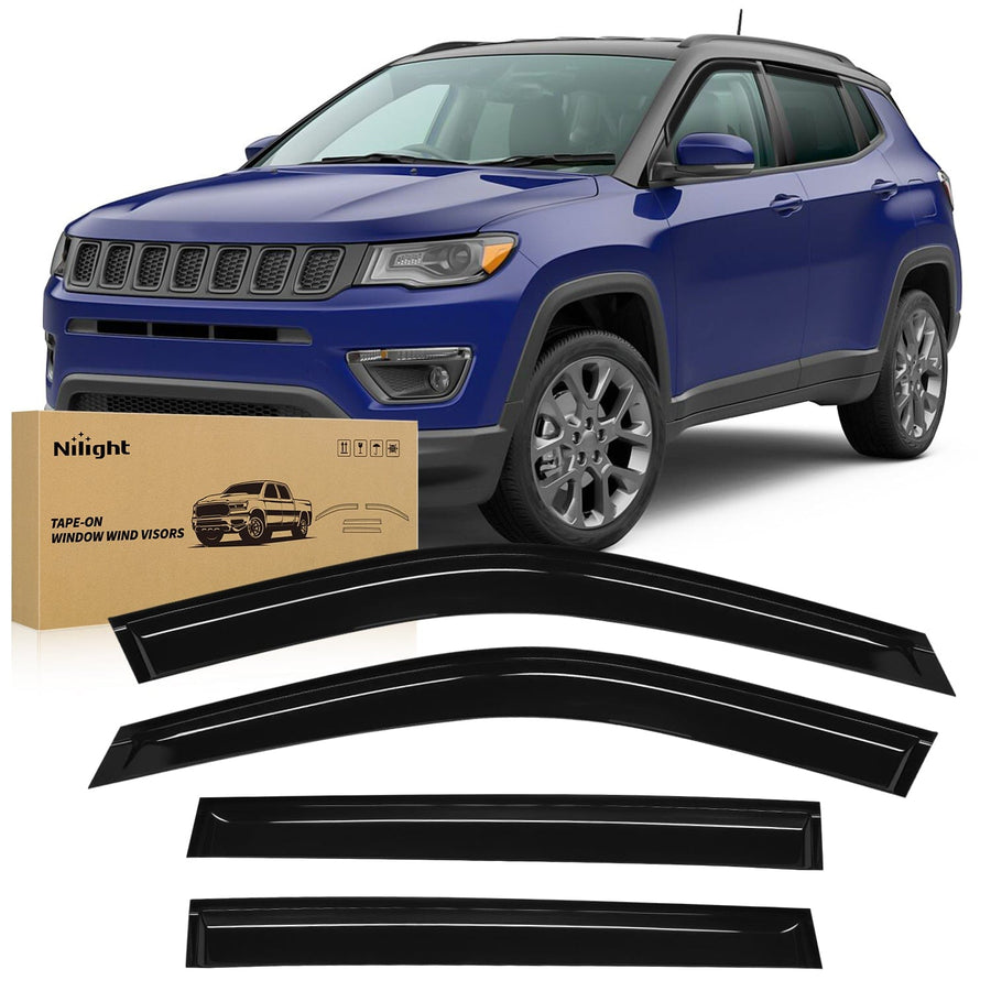 Nilight Window Rain Guards for Jeep Compass 2017 2018 2019 2020 2021 2022 2023 2024, Window Wind Deflectors Vent Visors, Tape on-4PCS