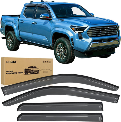 Nilight Window Visors for 2024-2025 Toyota Tacoma Double Cab 4th Gen | Tape-On Rain Guards Outside Mount Vent Visors Window Deflectors Smoke Tint, 4PCS