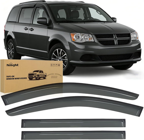 Nilight Window Visors for Dodge Grand Caravan 2008-2020 Outside Mount | For Chrysler Town & Country 2008-2016, VW Routan 2009-2012, Tape-On Rain Guards Vent Visors Smoke Tint, 4PCS