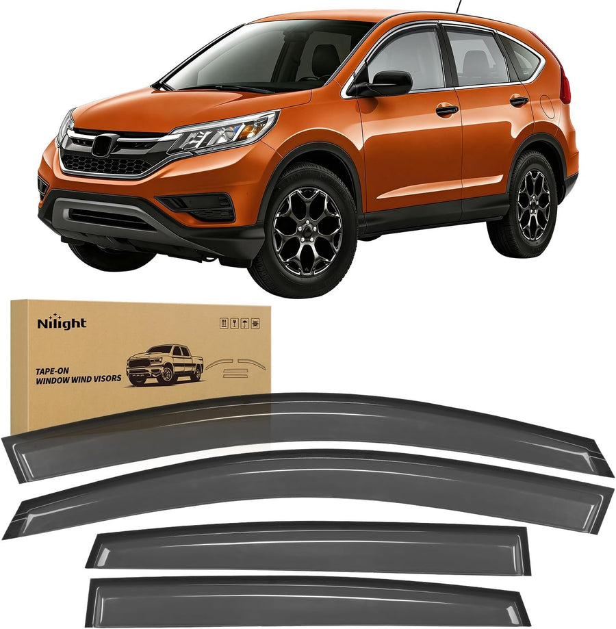 Nilight Window Visors for Honda CR-V 2012 2013 2014 2015 2016 | Tape-On Rain Guards Outside Mount Vent Visors Window Deflectors Smoke Tint, 4PCS