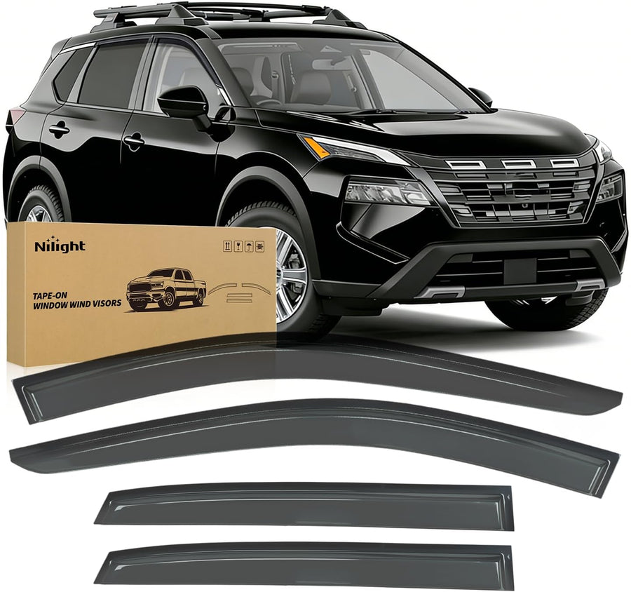 Nilight Window Visors for Nissan Rogue 2021 2022 2023 2024 2025 2026 | Tape-On Rain Guards Outside Mount Vent Visors Window Deflectors Smoke Tint, Not for Rogue Sport/Select-4PCS