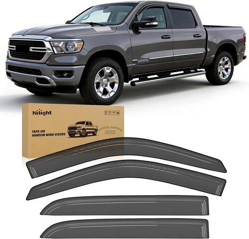 Nilight Window Visors for Ram 1500 Crew Cab 2019-2025 (New Body Style) | Outside Mount Rain Guards Vent Visors Window Deflectors, Smoke Tint, 4PCS
