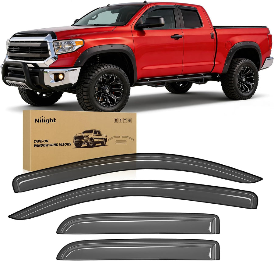 Nilight Window Visors for Toyota Tundra Double Cab 2007-2021 | Outside Mount Rain Guards Vent Visors Fresh Air Ventilation, Rain & Sun Protection Smoke Tint, 4PCS