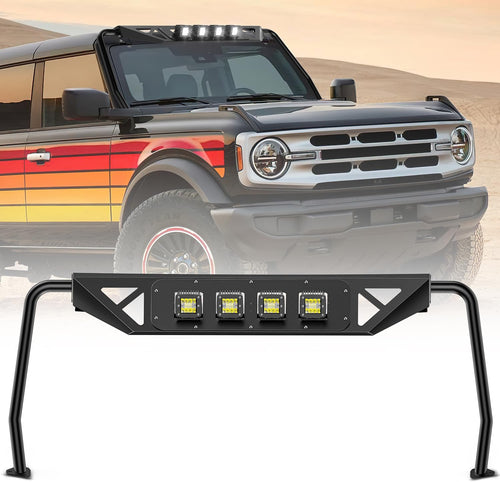 Nilight Windshield Frame Cover Light Bracket for 2021 2022 2023 2024 2025 2026 New Ford Bronco 2/4 Door Accessories Roof Sun Visor Cowl Body Armor with 4 x LED Lights Black