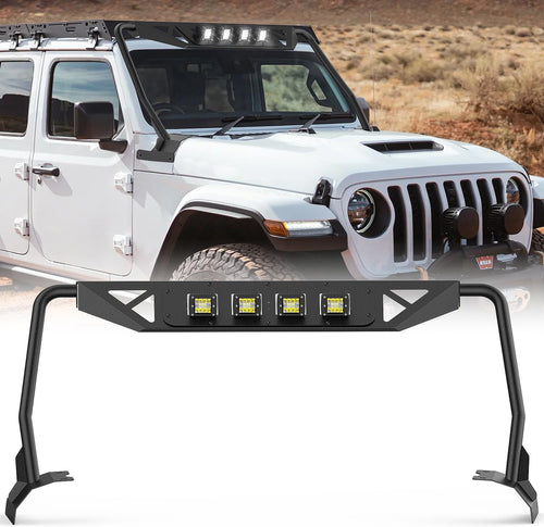 Nilight Windshield Frame Cover with 4 x LED Lights Insert Roof Sun Visor Cowl Body Armor Compatible with 2018-2026 Jeep Wrangler JL JLU & Gladiator JT (Excluding JL 4xe & JT Mojave)