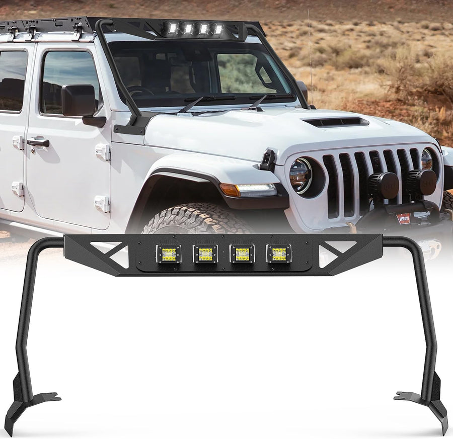 Nilight Windshield Frame Cover with 4 x LED Lights Insert Roof Sun Visor Cowl Body Armor Compatible with 2018-2026 Jeep Wrangler JL JLU & Gladiator JT (Excluding JL 4xe & JT Mojave)