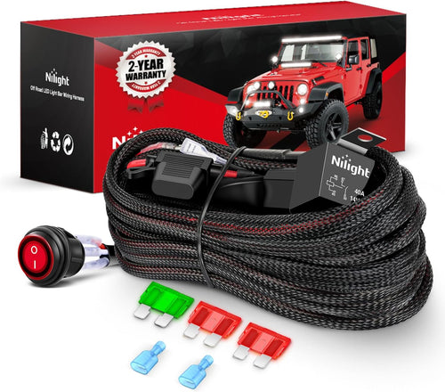 Nilight Wiring Harness Kit Nylon 12 AWG 1 Lead 12 V On Off Switch Power Relay Blade Fuse for LED Light Bar Off Road Lights on Cars Jeep Boat Trucks
