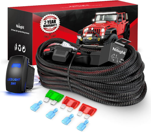 Nilight Wiring Harness Kit Nylon 12 AWG 2 Leads 12V 5Pin Rocker Switch Laser On Off Power Relay Blade Fuse for LED Light Bar Off Road Lights on Cars Jeep Boat Trucks