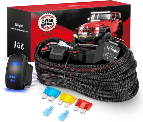 Nilight Wiring Harness Kit Nylon 14 AWG 1 Lead 12V 5Pin Rocker Switch Laser On Off Power Relay Blade Fuse for LED Light Bar Off Road Lights on Cars Jeep Boat Trucks