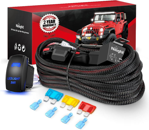 Nilight Wiring Harness Kit Nylon 14 AWG 2 Leads 12V 5Pin Rocker Switch Laser On Off Power Relay Blade Fuse for LED Light Bar Off Road Lights on Cars Jeep Boat Trucks