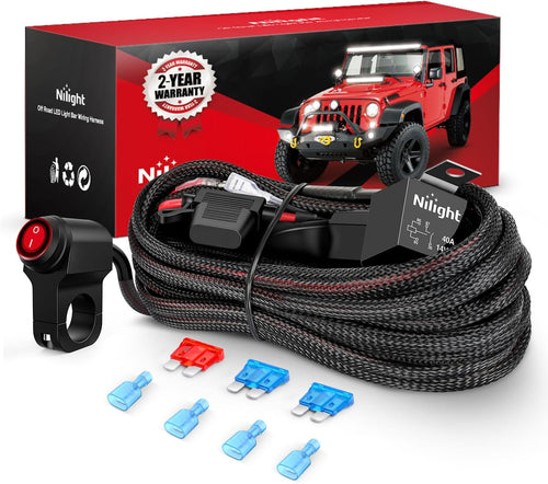 Nilight Wiring Harness Kit Nylon 16 AWG 2 Leads 12V Motorcycle Handlebar Switch On Off Power Relay Blade Fuse for LED Light Bar Off Road Lights on Motorcycles Bicycles ATV UTV