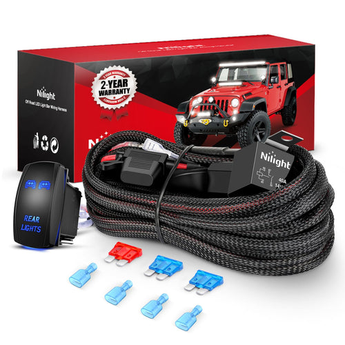 Nilight Wiring Harness Kit Nylon 16 AWG 2 Leads Rear Lights 12V 5Pin Rocker Switch Laser On Off Power Relay Blade Fuse for LED Off Road Light Bar on Cars Jeep Boat Trucks