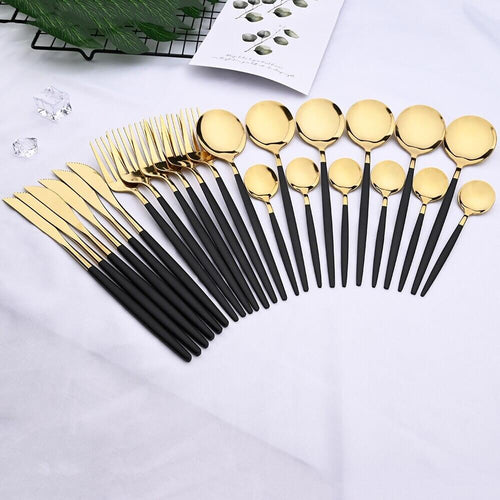 Nordic Peace Modern Black Gold Flatware Set - 24 Piece