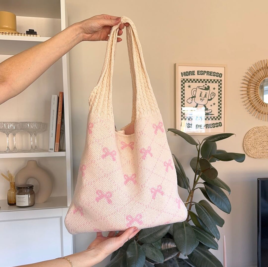 Nordic Peace Bow Crochet Tote Bag