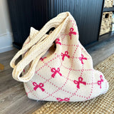 Nordic Peace Bow Crochet Tote Bag, view 4
