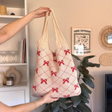 Nordic Peace Bow Crochet Tote Bag, view 5