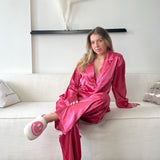 Nordic Peace Cassy Oversized Satin Silk Sleepwear Pajama Set, view 3