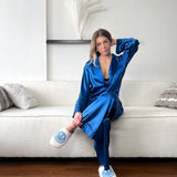 Nordic Peace Cassy Oversized Satin Silk Sleepwear Pajama Set, view 6