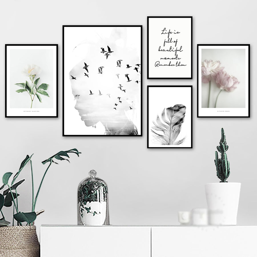 Nordic Peace Flower & Feather Quote