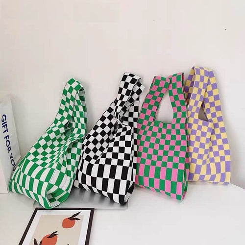 Nordic Peace Ivy Knit Checkered Tote Bag