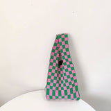Nordic Peace Ivy Knit Checkered Tote Bag, view 2