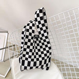 Nordic Peace Ivy Knit Checkered Tote Bag, view 3