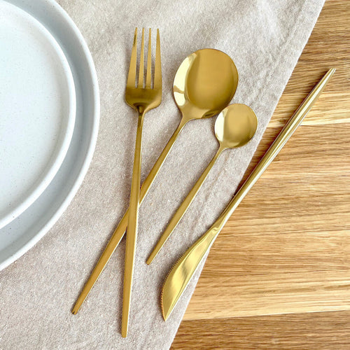 Nordic Peace Minimalist Golden Flatware Set - 24 Piece