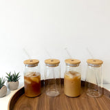 Nordic Peace Modern Glass Cups With Bamboo Lids & Straws 4pcs Set, view 4