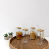 Nordic Peace Modern Glass Cups With Bamboo Lids & Straws 4pcs Set, view 5