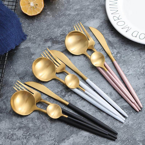 Nordic Peace Modern Golden Flatware Sets - 24 Piece