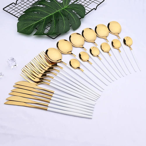 Nordic Peace Modern White Gold Flatware Set - 24 Piece