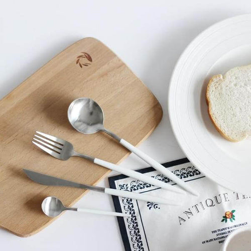 Nordic Peace Modern White Silver Flatware Set - 24 Piece