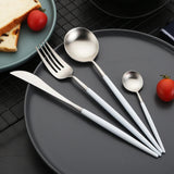 Nordic Peace Modern White Silver Flatware Set - 24 Piece, view 6