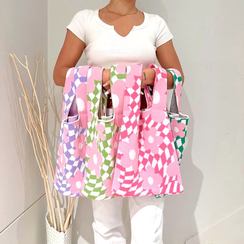 Nordic Peace Nao Checkered Flower Tote Bag