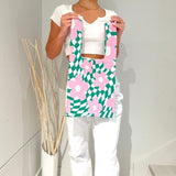 Nordic Peace Nao Checkered Flower Tote Bag, view 2