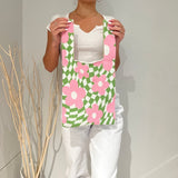 Nordic Peace Nao Checkered Flower Tote Bag, view 4