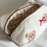 Nordic Peace Teddy Bear Bow Quilted Cosmetic Bag, view 2