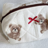 Nordic Peace Teddy Bear Bow Quilted Cosmetic Bag, view 5