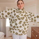Nordic Peace Olive Floral Fleece Sweater, view 4