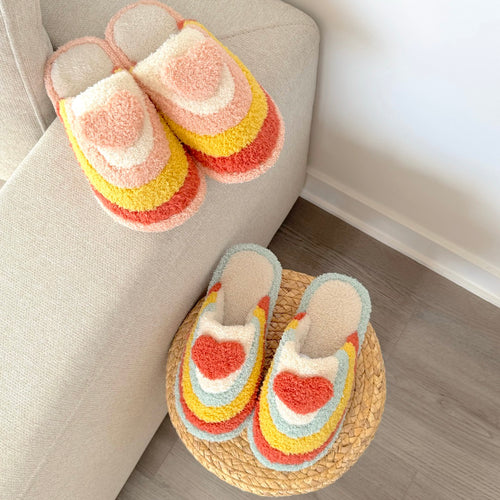 Nordic Peace Plush Rainbow Heart Slippers