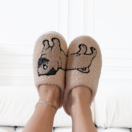 Nordic Peace Frenchie Pug Plush Slippers