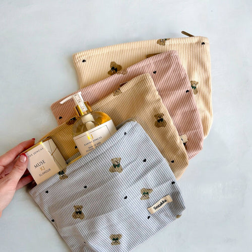Nordic Peace Teddy Bear Corduroy Makeup Bags